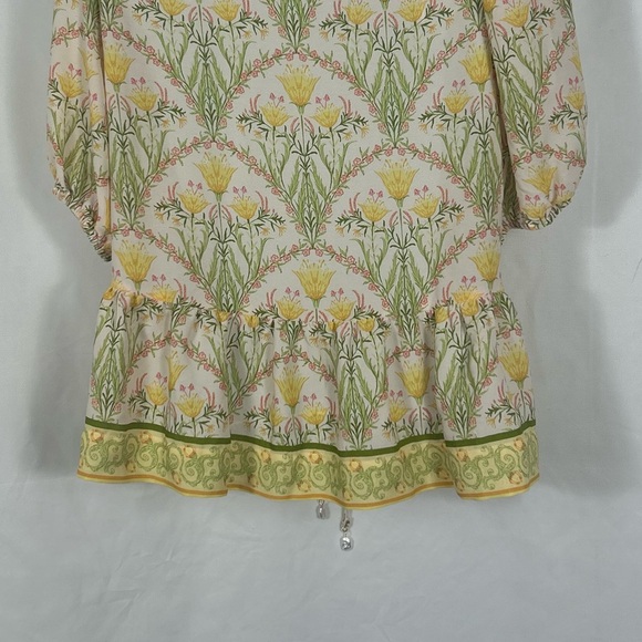 CeCe floral tie front peplum puff sleeve blouse S - Picture 8 of 9